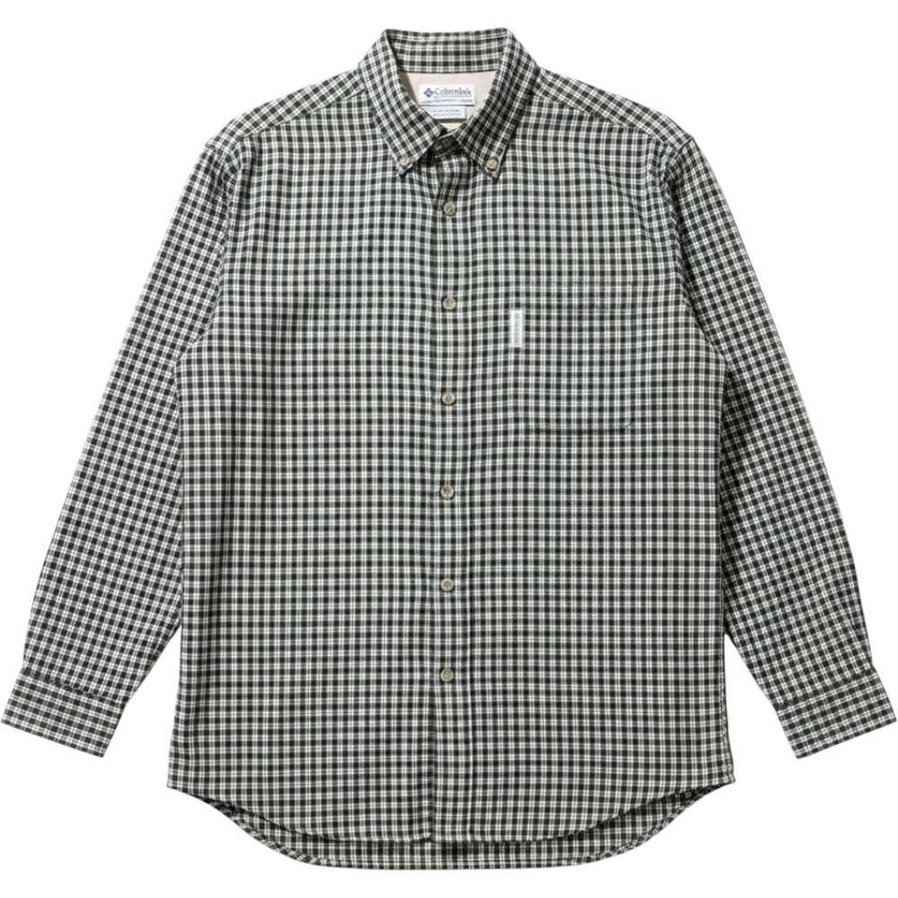 Vintage 90s Columbia Plaid Shirt Men's L Charcoal Cream Cotton Rayon Button Down